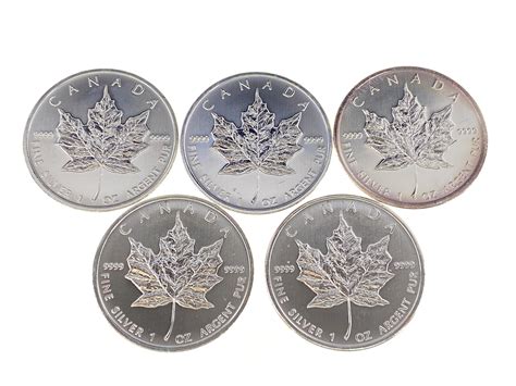 Lot - 5pc 2009 Canadian Fine Silver Maple Leaf 1oz Coins