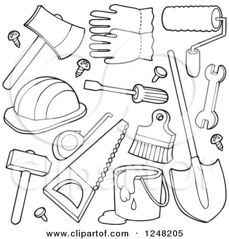 Clipart of Black and White Hand Tools - Royalty Free Vector Illustration by visekart #1248205