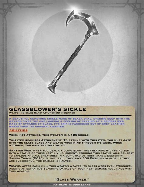 Glassblower's Sickle : DnDHomebrew | Dungeons and dragons homebrew, Dnd ...