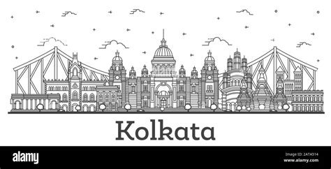 Outline Kolkata India City Skyline with Historic Buildings Isolated on ...