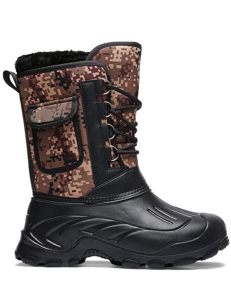 Men Waterproof Snowboots High Top Anti-Slip Winter Boots Hiking Boots Faux Fur Lined Rain Boots ...