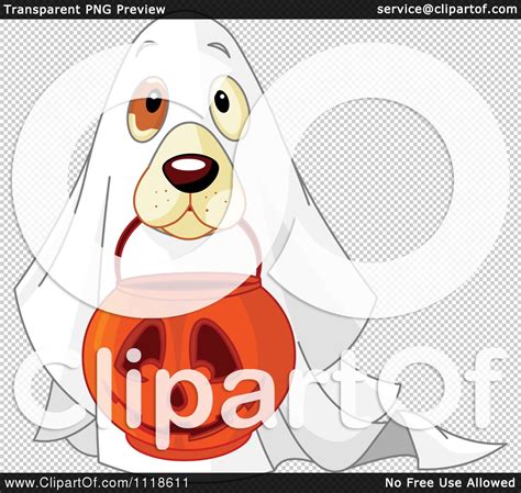 Cartoon Of A Trick Or Treating Halloween Dog In A Ghost Costume - Royalty Free Vector Clipart by ...