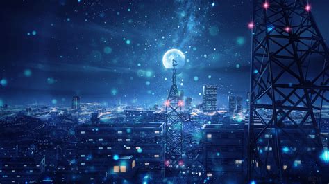 #364712 Blue Night Big Moon Anime Scenery 4k wallpaper - Rare Gallery HD Wallpapers