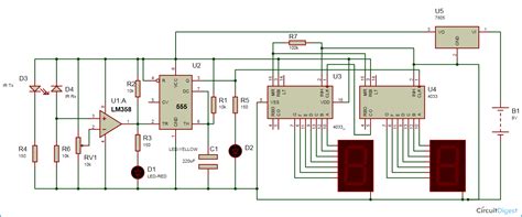 2 Digit Object Counter Circuit Diagram using IC 555 & LM358