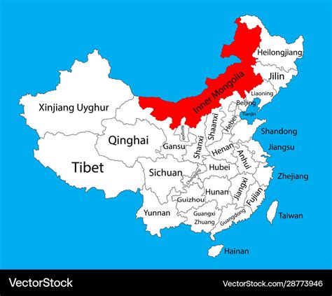 Inner mongolia province map china Royalty Free Vector Image