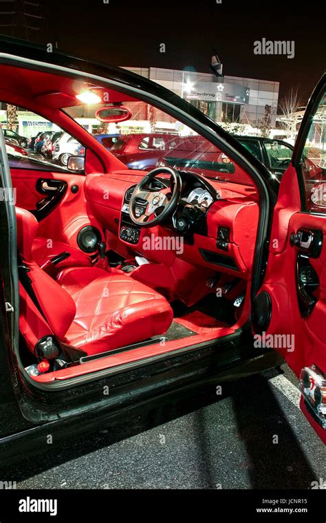 Red leather interior of car hi-res stock photography and images - Alamy