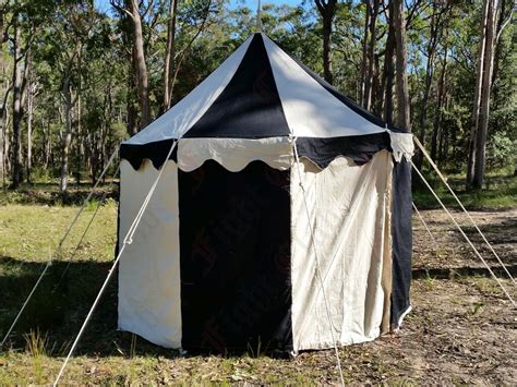 Medieval striped pavilion tent for re-enactment