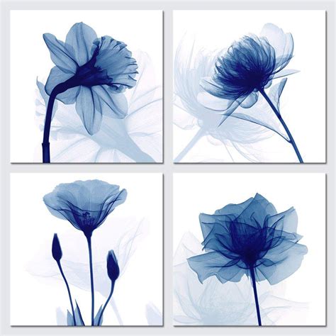 Pyradecor Blue Flickering Flower Modern Abstract Paintings Canvas Wall Art Gallery Wrapped Grace ...