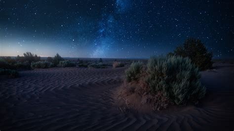 Desert Landscape With Background Of Starry Sky During Nighttime HD ...