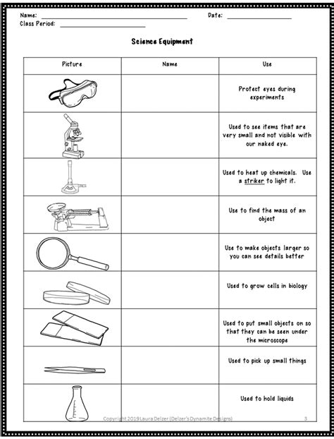 Biology Lab Equipment Worksheet