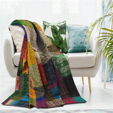 LR Home Kantha Multi Color Patchwork Traditional 50" x 70" Throw Blanket - Walmart.com - Walmart.com