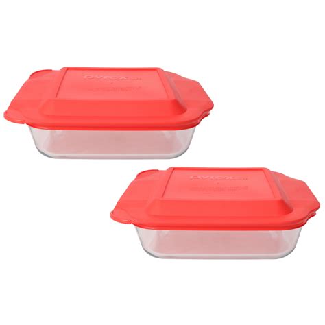 Pyrex 222 Square Glass Baking Dish w/ 222-PC Red Plastic Lid Cover (2-Pack) - Walmart.com ...