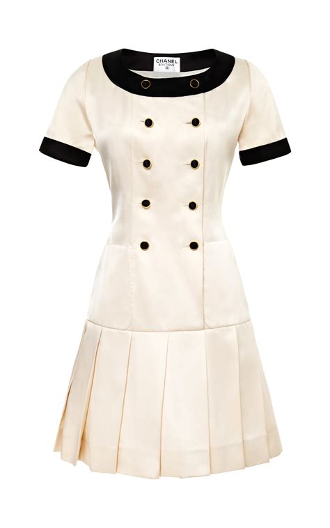 Chanel Chanel White Satin Dress with Black Trim From What Goes Around Comes Around in White | Lyst