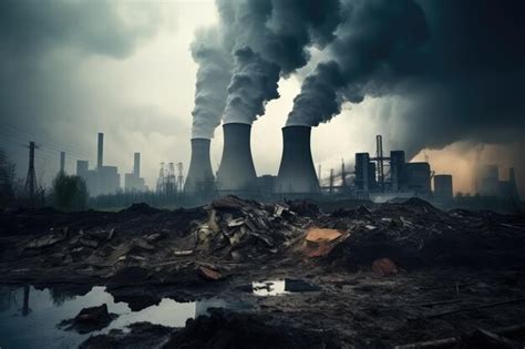 Premium AI Image | Coal power plant pollution smoking industrial chimneys