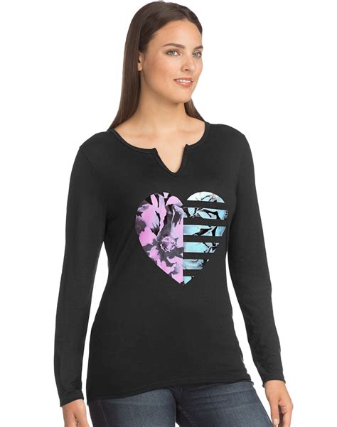 9362 - Hanes Women`s Graphic Long-Sleeve Split Neck Graphic Tee