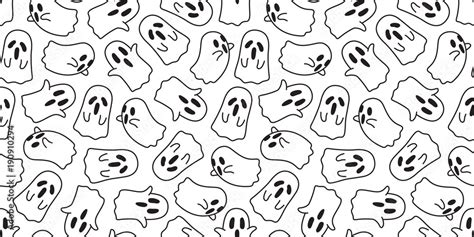 Ghost vector seamless pattern Halloween isolated spooky cartoon wallpaper background white Stock ...