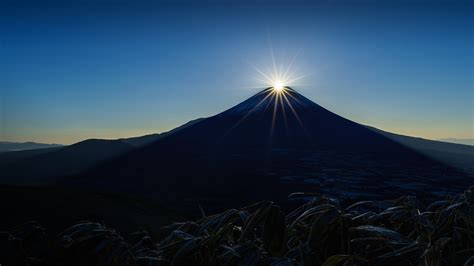 Wallpaper : nature, landscape, mountains, snowy peak, plants, mist, Sun, sun rays, clear sky ...