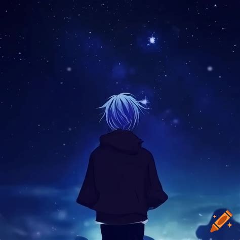 Anime boy looking into the night sky on Craiyon