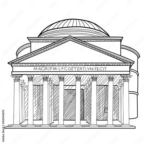 Rome famous building Pantheon. Italian architectural landmark isolated sketch illustration ...