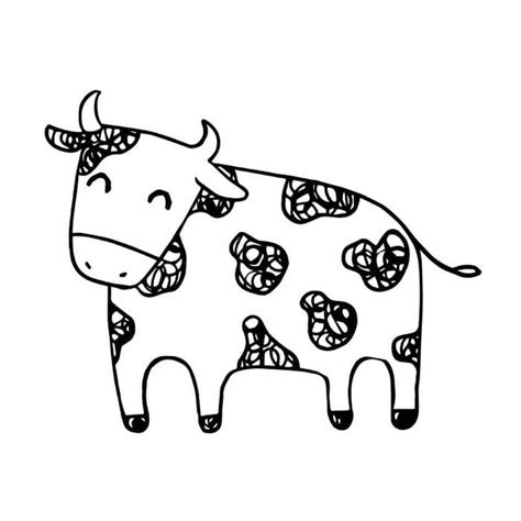 Happy Farm Animal Cow Black White Animal Drawing PNG Sketch Image ...