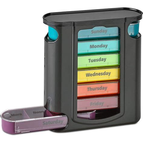 Stackable Daily Pill Organizer - (4 Times a Day) Weekly Medication Reminder - Premium Weekly AM ...