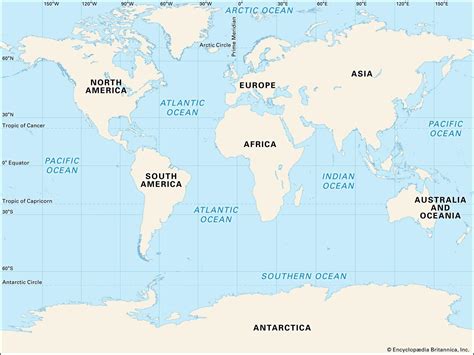 Study Map Of Continents And Oceans