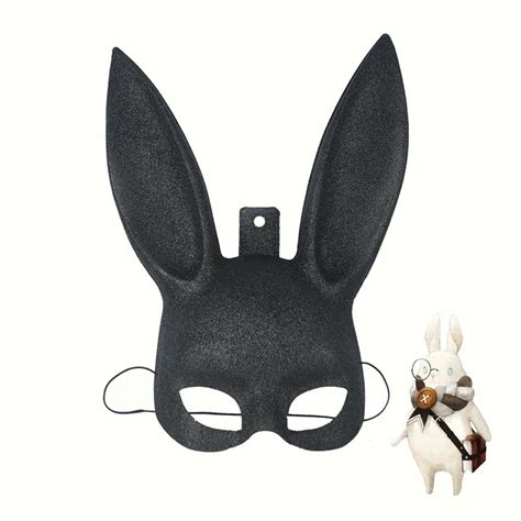 Cute rabbit ears mask cosplay animal mask half face powder rabbit black rabbit mask props-in ...