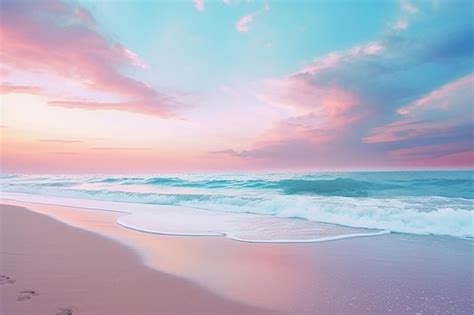 Premium Photo | A pink sunset over a beach with the ocean in the background