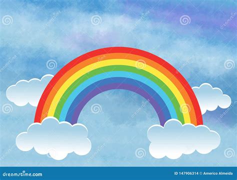 Background or Wallpaper with Rainbow Over Blue Sky with Clouds. Illustration Stock Photo ...