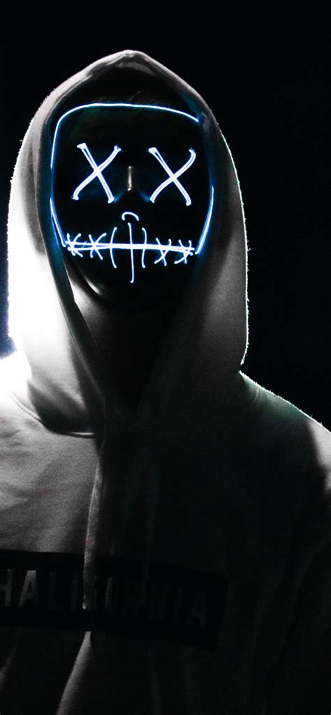 LED mask Wallpaper 4K, Hoodie, Dope, Night, Anonymous