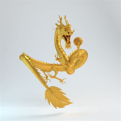 3d model gold dragon statue