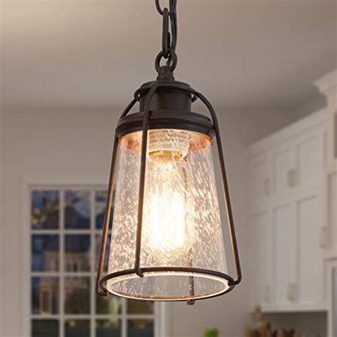 KSANA Farmhouse Pendant Lighting, Mini Rustic Hanging Light Fixture with Seeded Glass Shade for ...