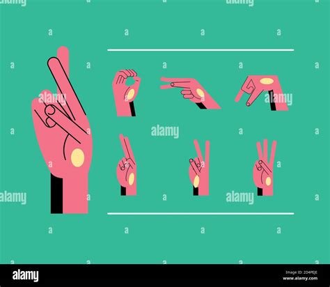 hand sign language alphabet line and fill style set of icons design of People help and finger ...