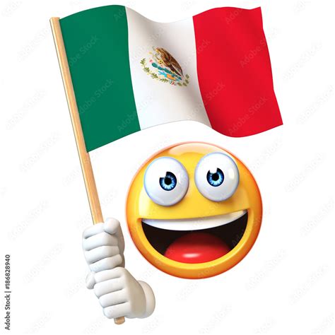 Emoji holding Mexican flag, emoticon waving national flag of Mexico 3d rendering Stock ...