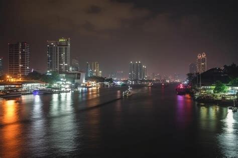 Premium Photo | Bangkok river side cityscape bangkok night view in the business district