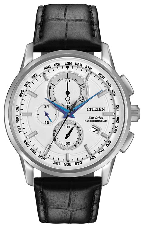 Citizen World Chronograph Men's Quartz Watch with White Dial Analogue Display and Black Leather ...