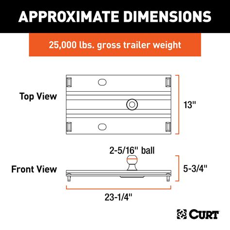 CURT 16055 Bent Plate 5th Wheel Rail Gooseneck Hitch with 2-5/16 Ball, 25K (3 Offset)