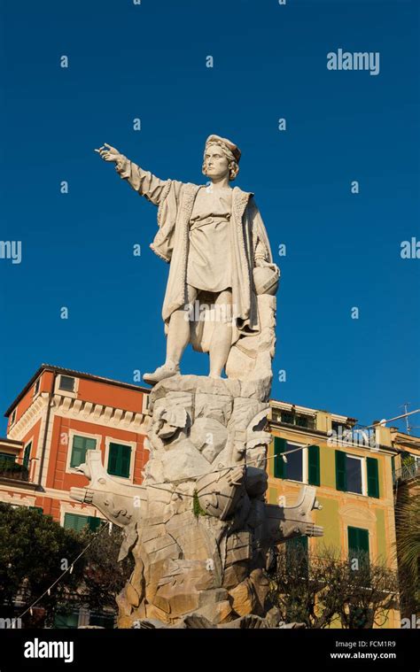 Cristoforo Colombo statue in the Santa Margherita Ligure promenade, Genova, Liguria, Italy ...