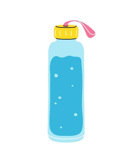 Water in plastic or glass sport bicycle bottle, shaker element clipart in flat line style. Hand ...