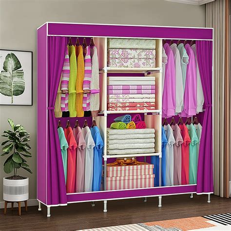 Portable Closet Storage Organizer Wardrobe Clothes Rack with Shelves -- 69" 4 Layers and 6 ...