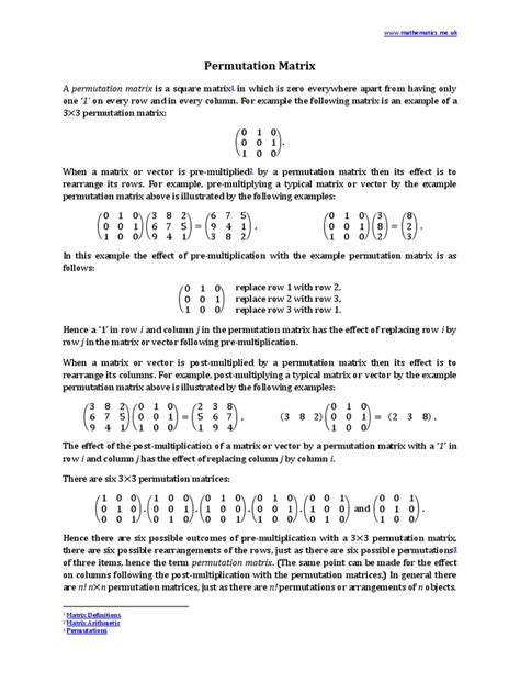 Permutation Matrix | Matrix (Mathematics) | Permutation