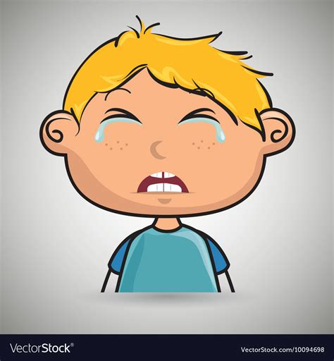 Sad crying cartoon little boy over white Vector Image