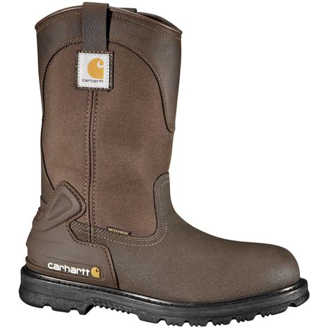 Men's Carhartt® 11" Waterproof Steel Toe Mud Wellington Work Boots, Brown - 589535, Work Boots ...