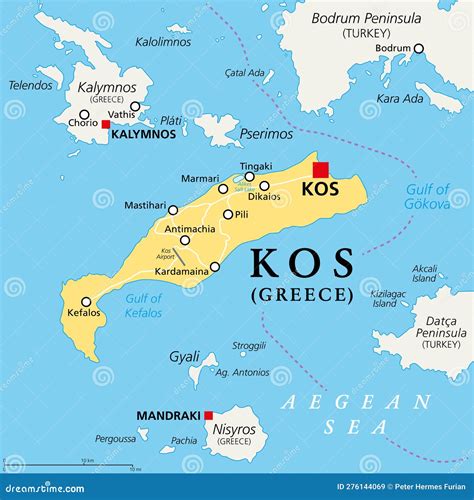 Kos, Or Cos, Greek Island, Part Of Dodecanese Islands, Political Map Cartoon Vector ...