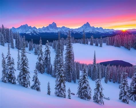 Premium Photo | Sunset in the snowy mountains