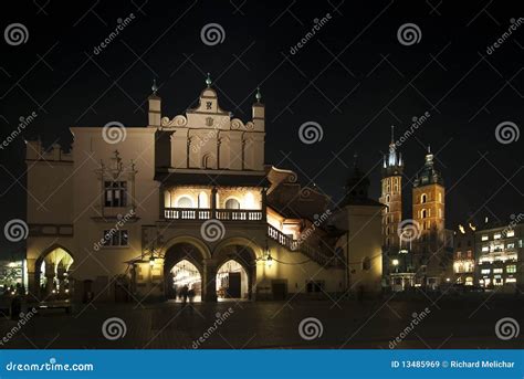 Krakow Main Square at Night Stock Image - Image of cracow, poland: 13485969