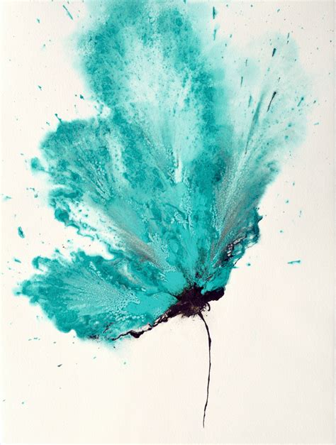 Art Abstract Flower Painting Teal Blue 18 x 24 Original Floral Wall Art ...