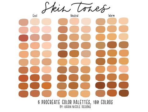 Skin Tones Procreate Color Palette for Ipad, 6 Palettes 180 Colors, Portrait Art, Color Swatches ...