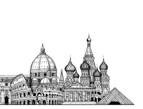 Europe Skyline Drawing A2 Europe Landmarks Drawing Europe Cityscape ...