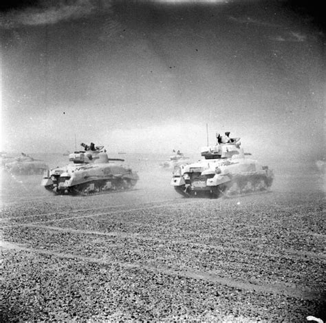 Sherman tanks of the eighth Army move across the desert at the Second Battle of El Alamein image ...